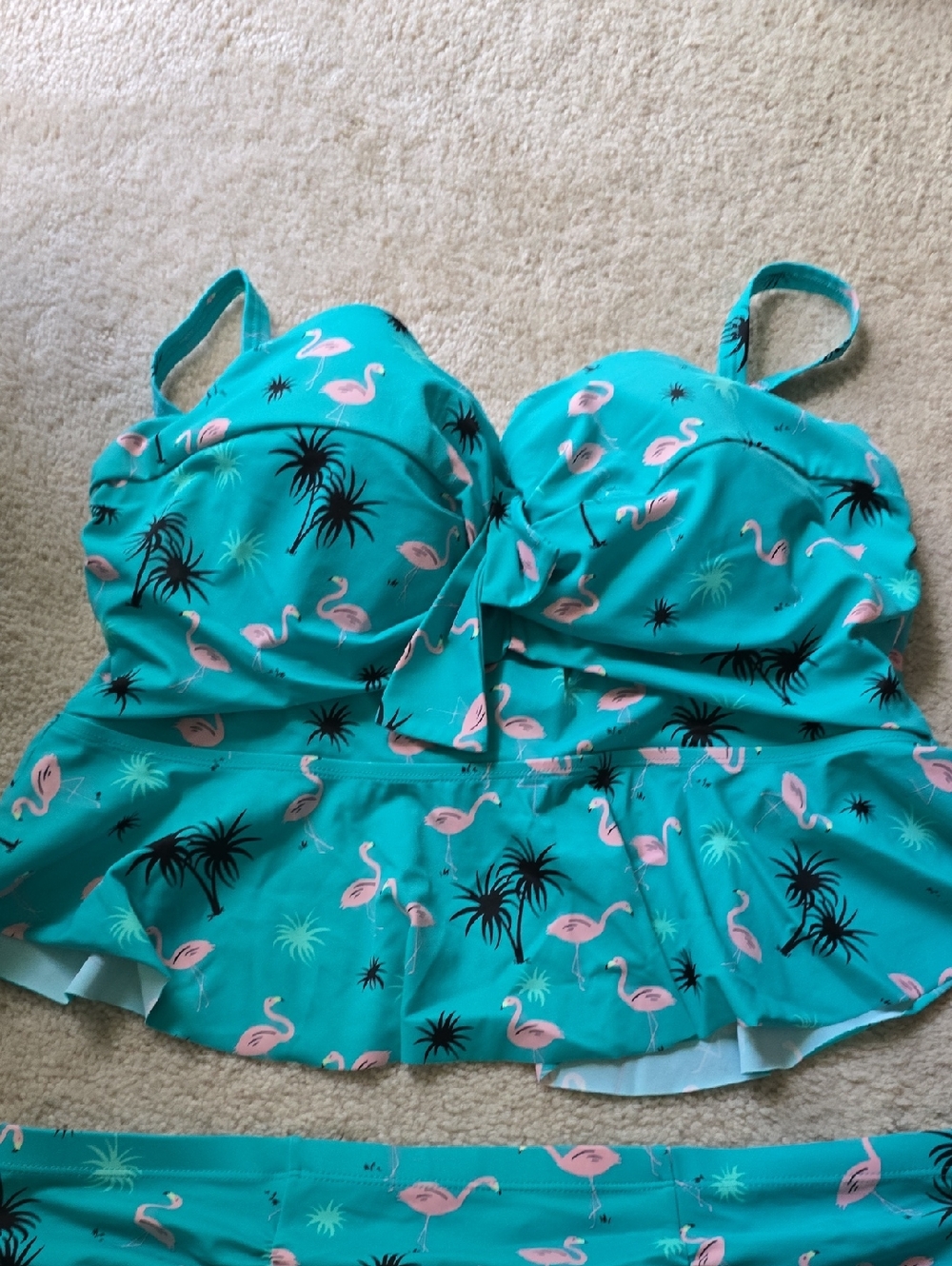 Torrid Teal Flamingo Print Peplum Swim Top And Bottom Size 3